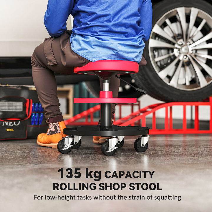 Rolling Mechanic Stool, 135kg Capacity Workshop Stool, 360° Swivel Rol