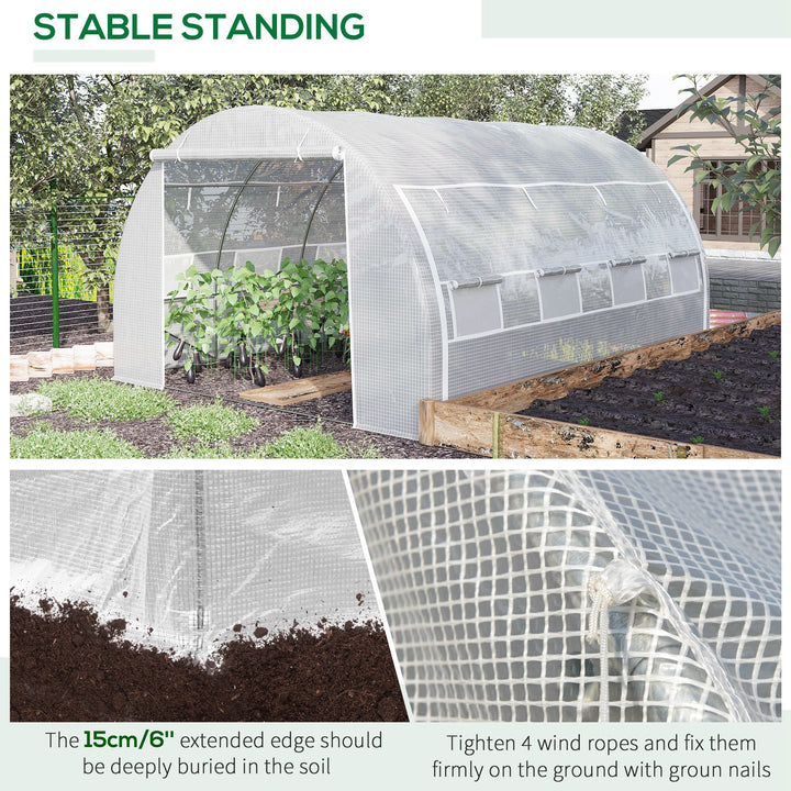 4 x 3 x 2 m Polytunnel Greenhouse with Roll-up Side Walls, Walk-in Grow House Tent with Steel Frame, Reinforced Cover, Zipped Door and 12 Mesh Windows for Garden, White