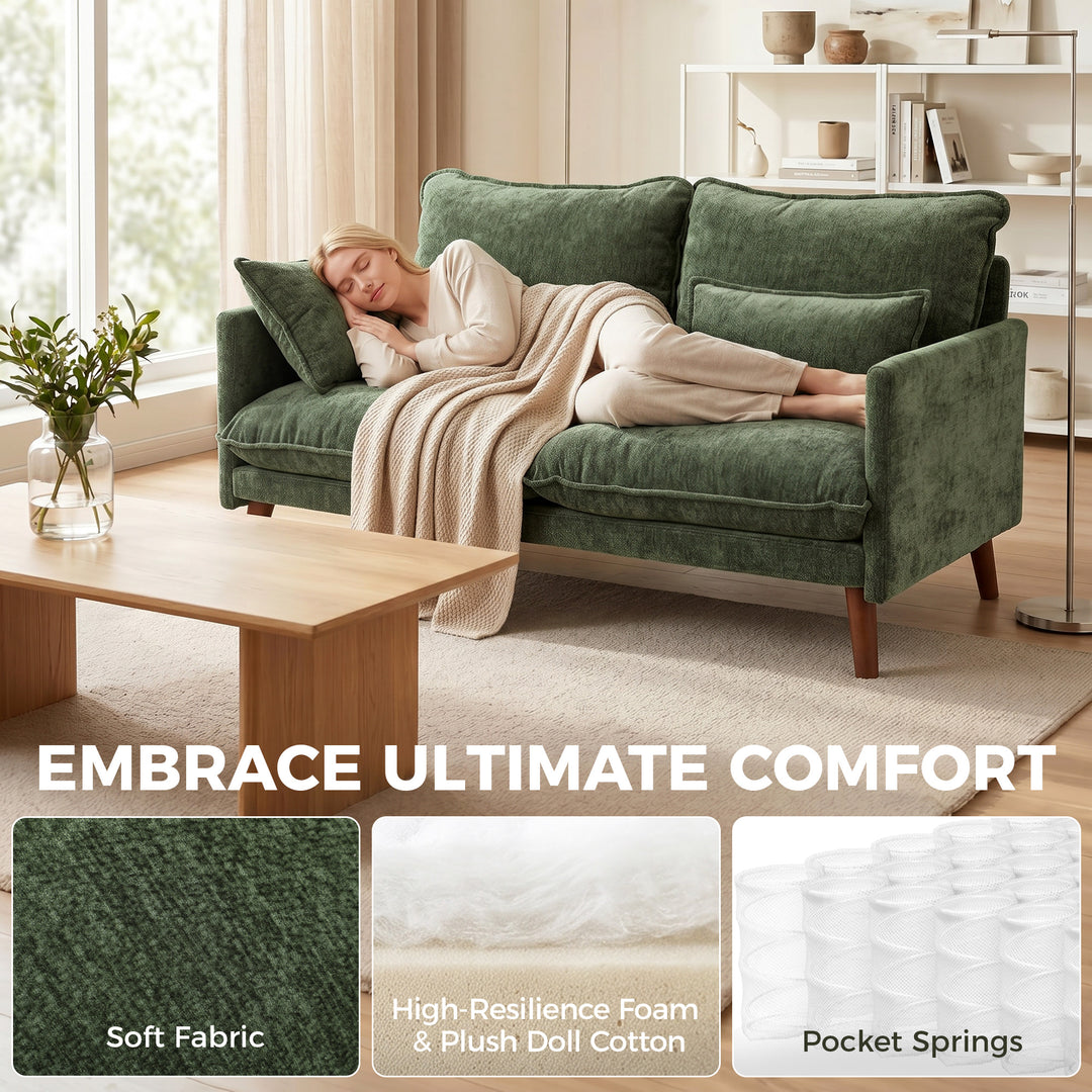 2 Seater Sofa, Loveseat Sofa with Spring Cushions, Wide and Deep Seat,