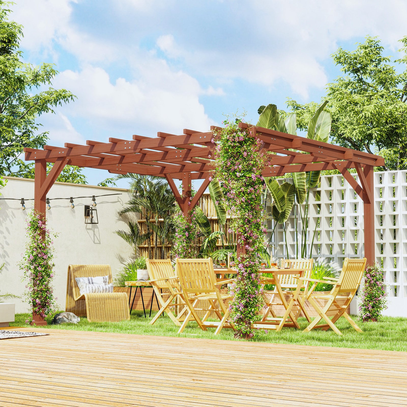 3.3 x 3.3 m Wooden Pergola Kit, Graden Pergola Gazebo Grape Trellis with Stable Structure for Climbing Vines, Flowers