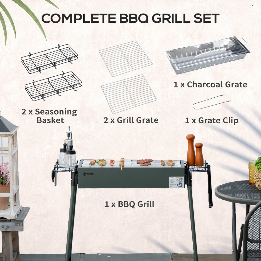 Portable Charcoal Barbecue BBQ Grill with Seasoning Baskets and Hooks, Compact Stainless Steel Cooker for Camping Picnic Hiking Garden Party Festival