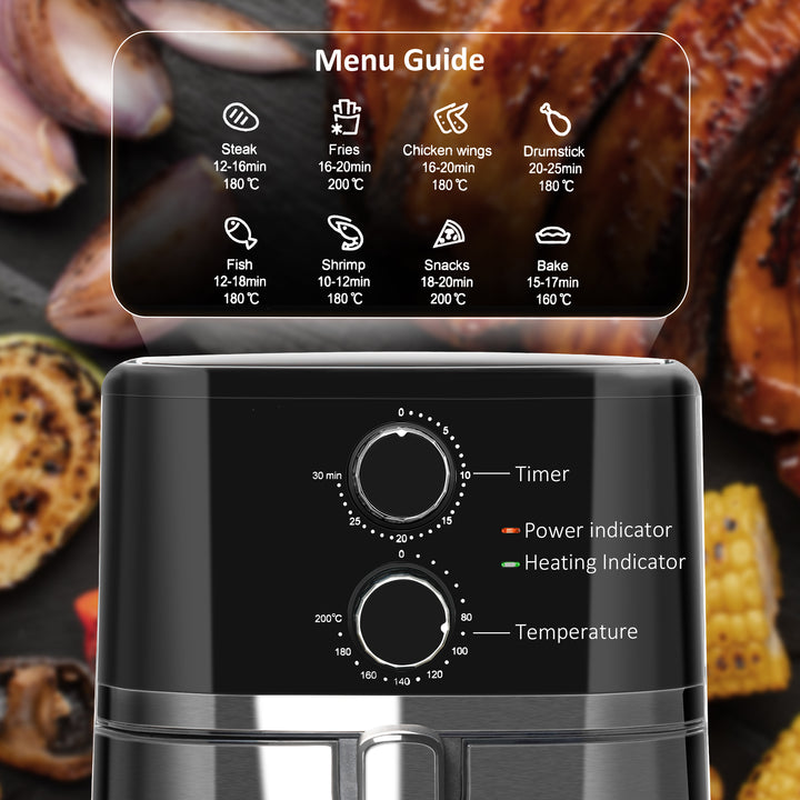 MCL 4.5L Air Fryer, 1500W Air Fryer Oven with Rapid Air Circulation, Adjustable Temperature, Timer and Nonstick Basket for Oil Less or Low Fat Cooking, Black