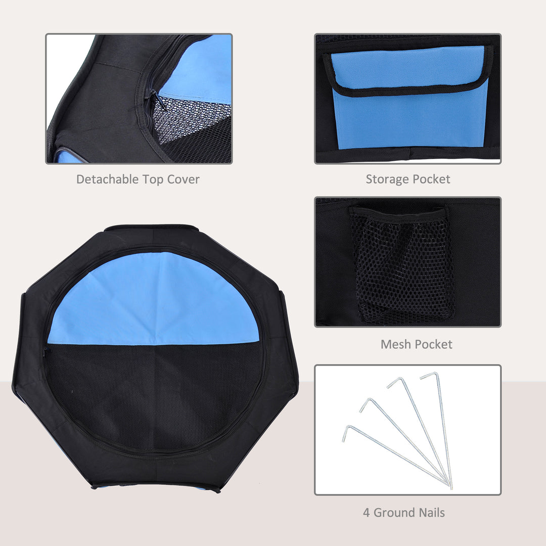 Portable Cat Dog Playpen Pet Puppy Rabbit Guinea Pig Pen Run Dia 90 x 41H cm Indoor & Outdoor Blue