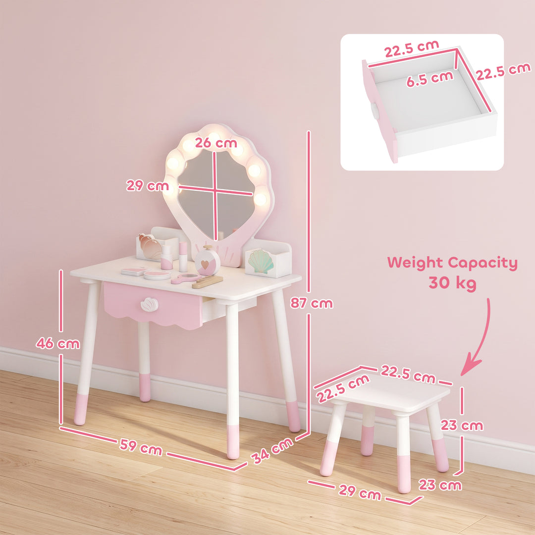 Kids Vanity Set, Kids Dressing Table with Chair, Acrylic Mirror, Light