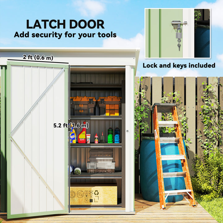 Metal Garden Shed, Outdoor Lean-to Shed for Tool Motor Bike, with Adjustable Shelf, Lock, Gloves, 5'x3'x6', Green
