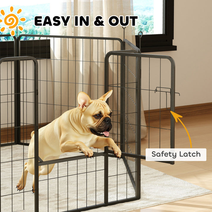 6 Panels Dog Playpen, Portable Detachable Puppy Pen with Door, for Medium Dogs, 80cm High, Grey