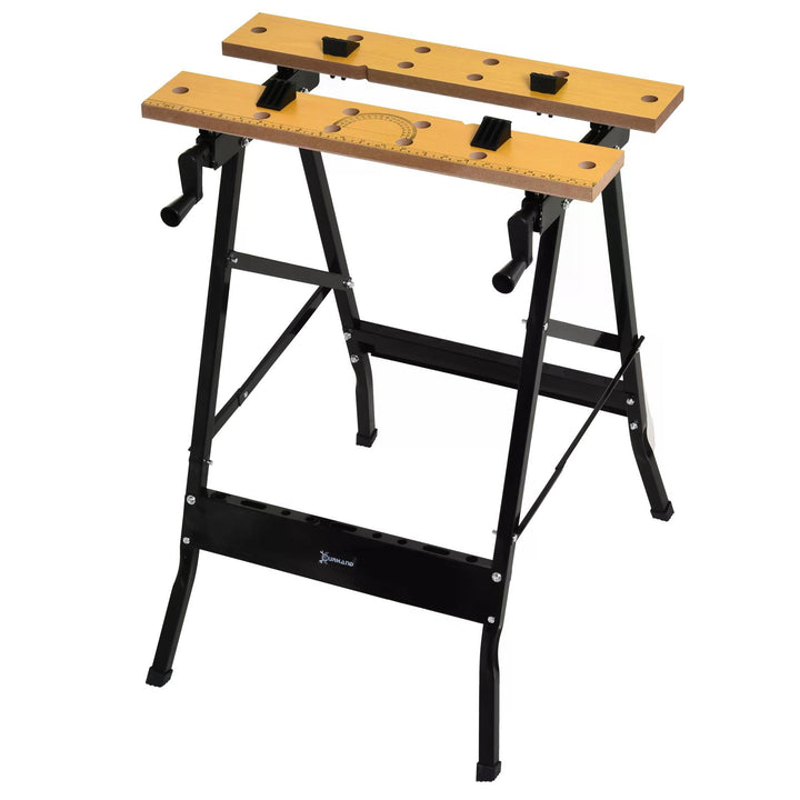 DURHAND Workbench 4-in-1, Sawhorse Folding Clamp Table with 4 Adjustable Clamping Pegs for DIY Projects, Home Garage, Black | Aosom UK