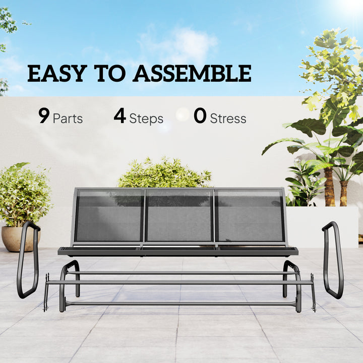 MCL 3-Seat Glider Rocking Chair for 3 People Garden Bench Patio Furniture Metal Frame, Grey