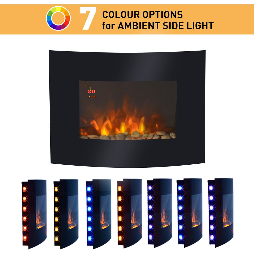 HOMCOM LED Curved Glass Electric Wall Mounted Fire Place, 900/1800W