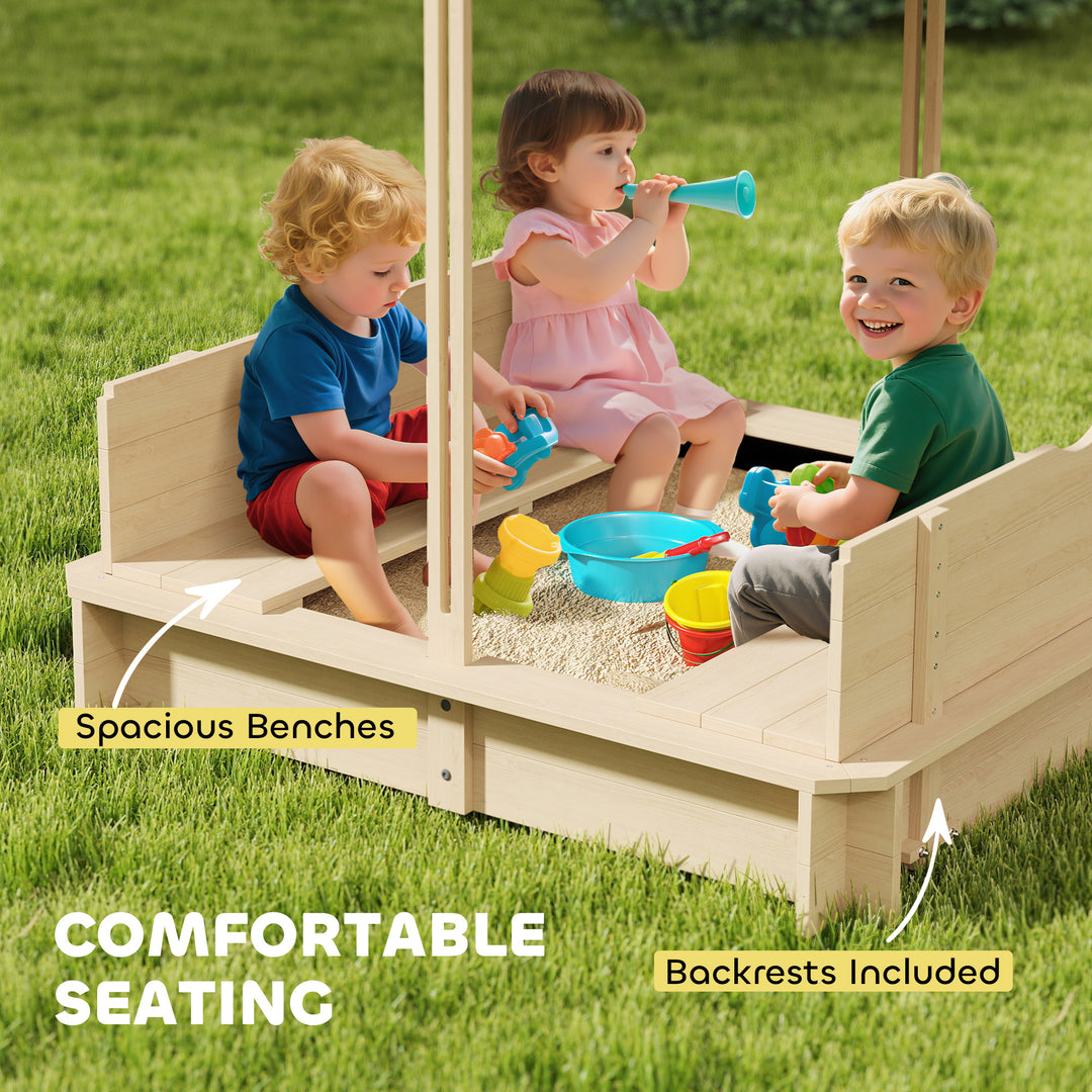 Kids Square Wooden Sandpit, Children Sandbox Outdoor Playset
