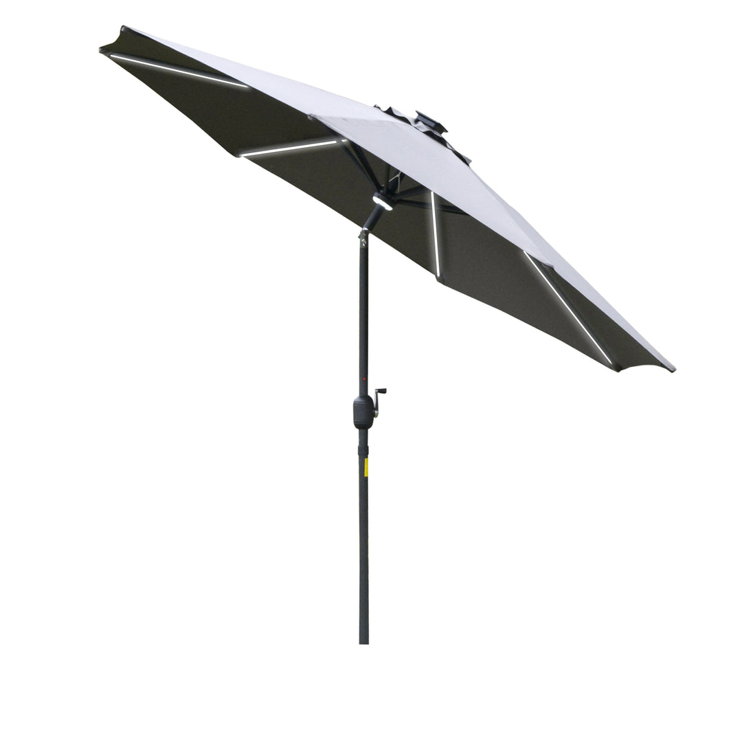 MCL 2.7m Garden Parasol Sun Umbrella w/ LED Solar Light Angled Canopy Grey