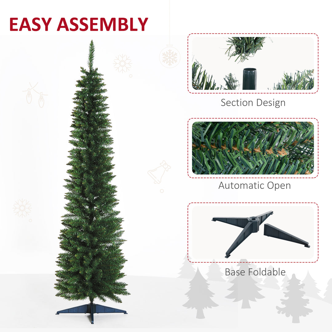 MCL 7ft Unlit Artificial Christmas Tree, Pencil Slim Xmas Tree with Solid Stand and Realistic Branches, Green