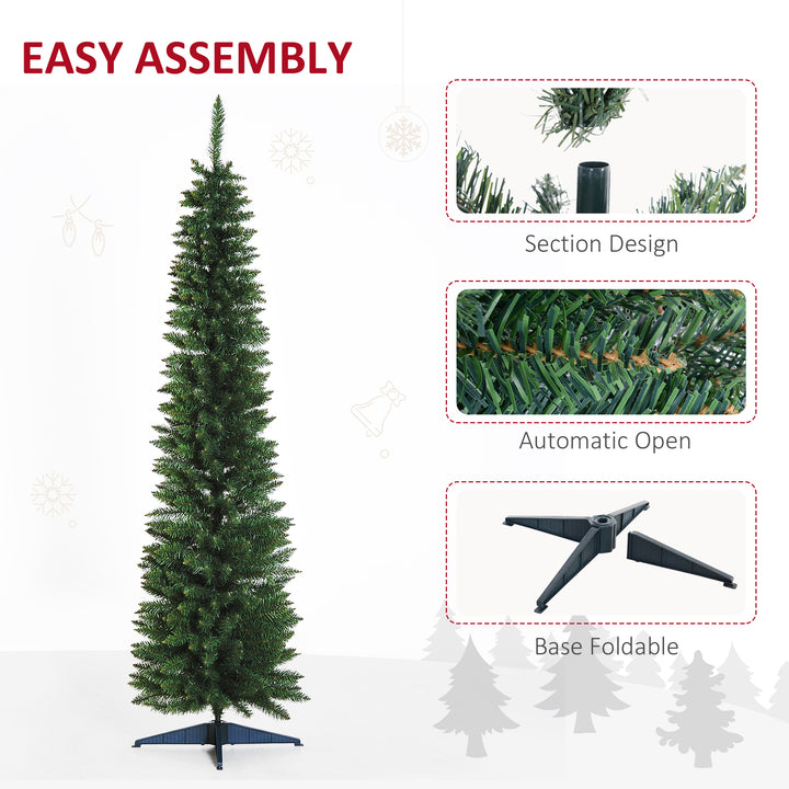 MCL 7ft Unlit Artificial Christmas Tree, Pencil Slim Xmas Tree with Solid Stand and Realistic Branches, Green
