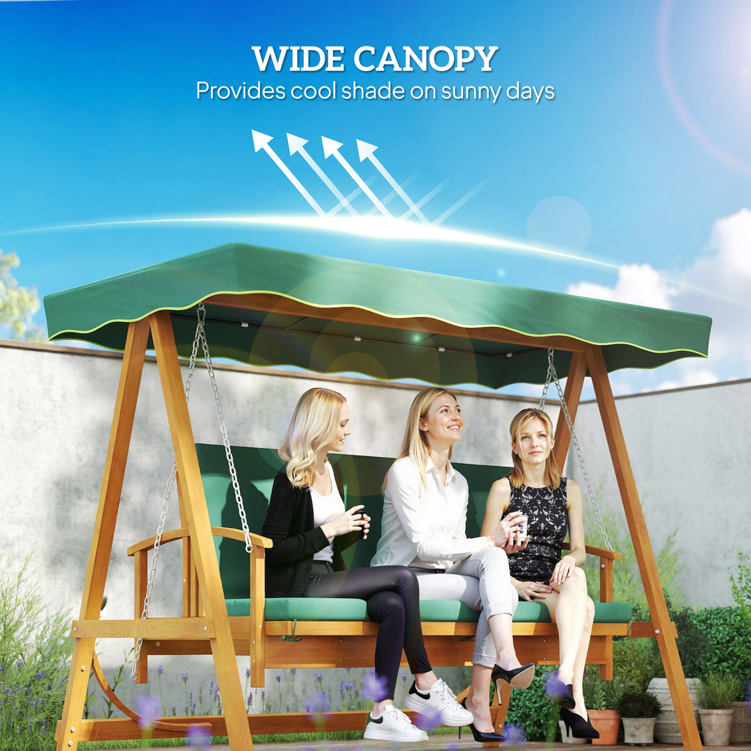3 Seater 2-in-1 Wooden Garden Swing Seat Swing Chair Outdoor Convertible Hammock Bench Furniture Lounger Bed Wood, Dark Green
