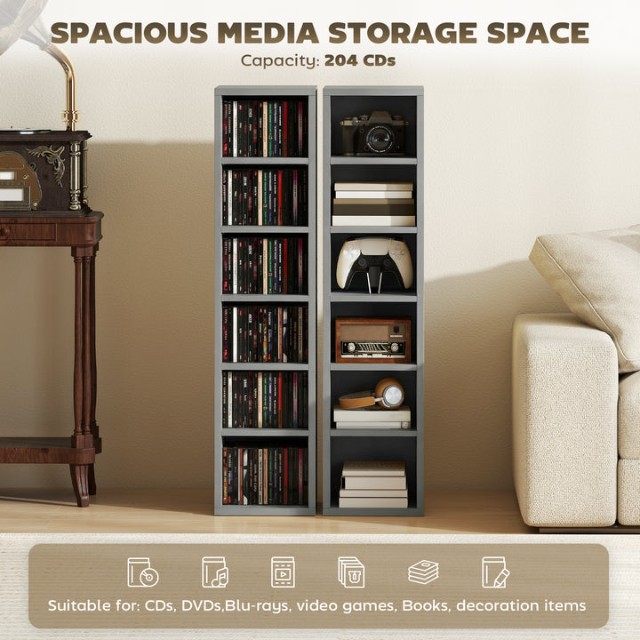 Set of 2 CD Media Display Shelf Unit Tower Rack with Adjustable Shelve