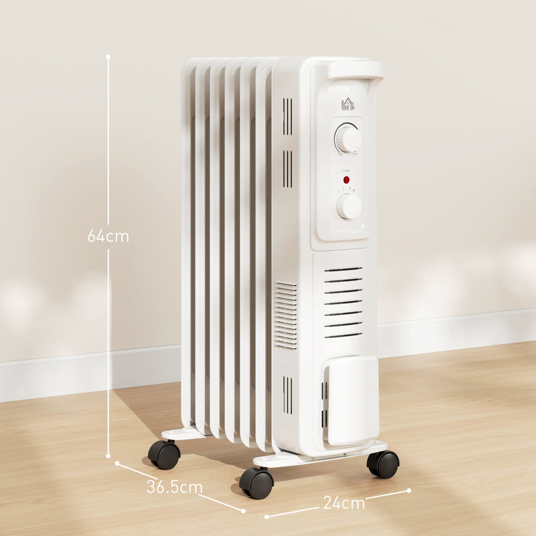 1500W Quiet Oil Filled Radiator, 7 Fin Energy Efficient Portable Electric Heater with 3 Heat Settings, Adjustable Thermostat, Safety Tip Over, Overheat Protection, for Home, White