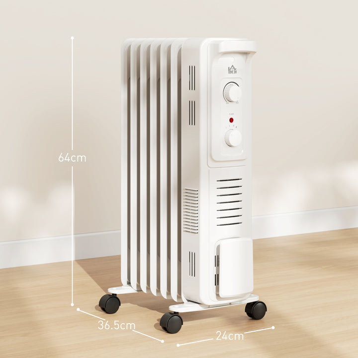 1500W Quiet Oil Filled Radiator, 7 Fin Energy Efficient Portable Electric Heater with 3 Heat Settings, Adjustable Thermostat, Safety Tip Over, Overheat Protection, for Home, White