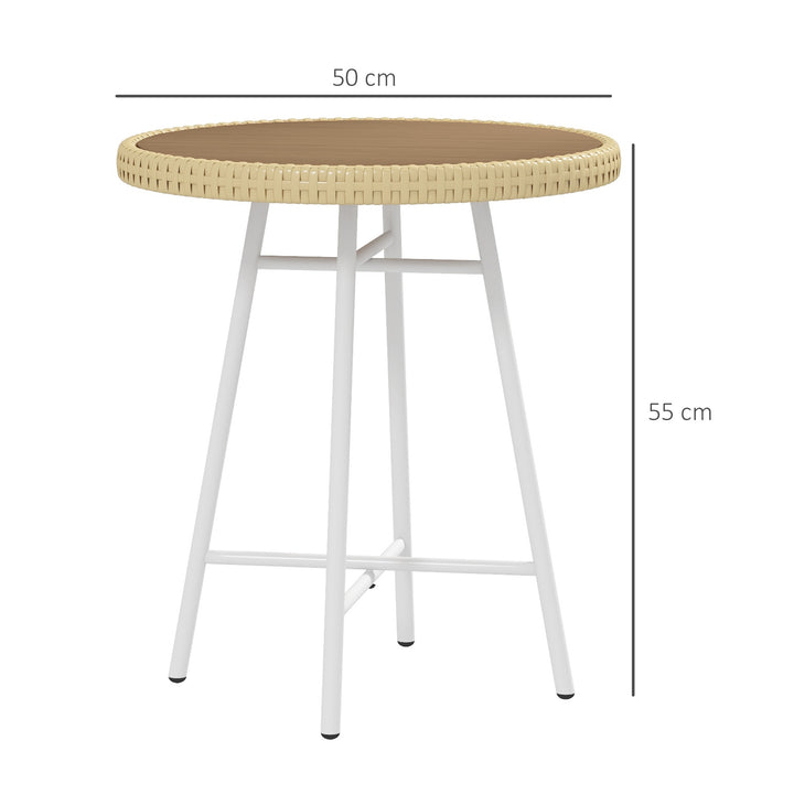 Outsunny Elegant PE Rattan Side Table, Natural Wood Finish, Perfect Addition to Outdoor Patio Furniture