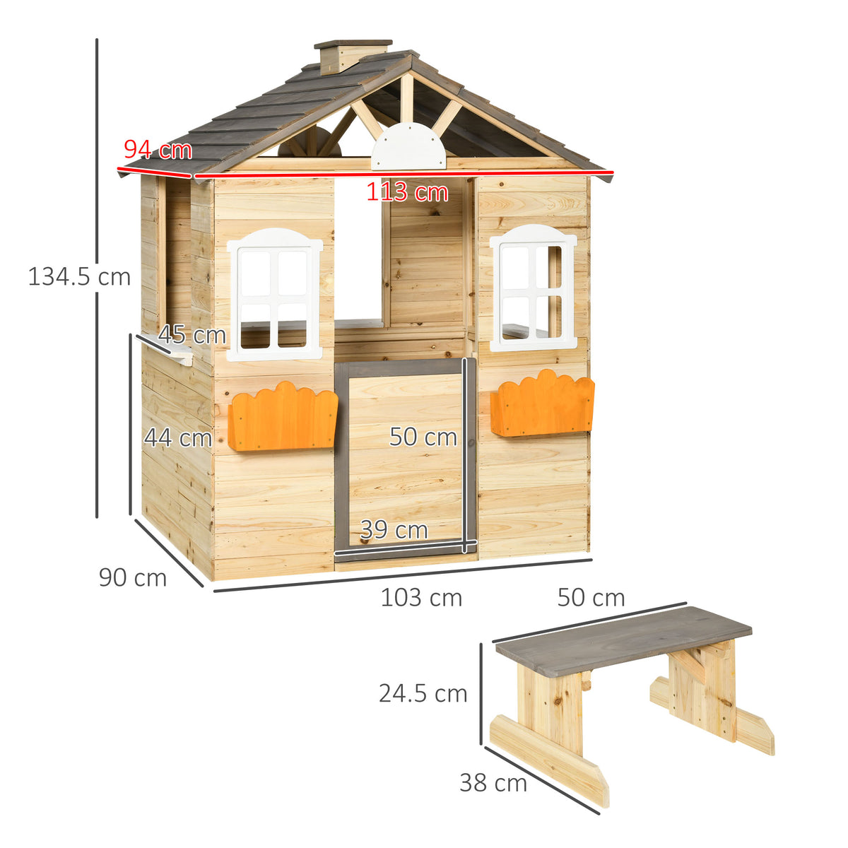Wooden Playhouse for Kids Outdoor Wendy House with Door, windows, Benc