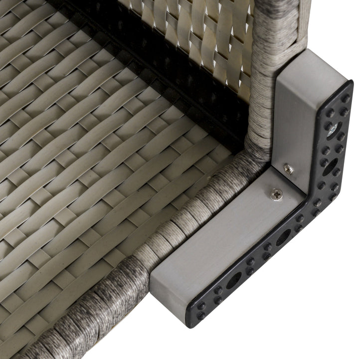Outdoor PE Rattan Corner Sofa, Garden Wicker Furniture Single Sofa Chair w/ Cushions, Light Grey