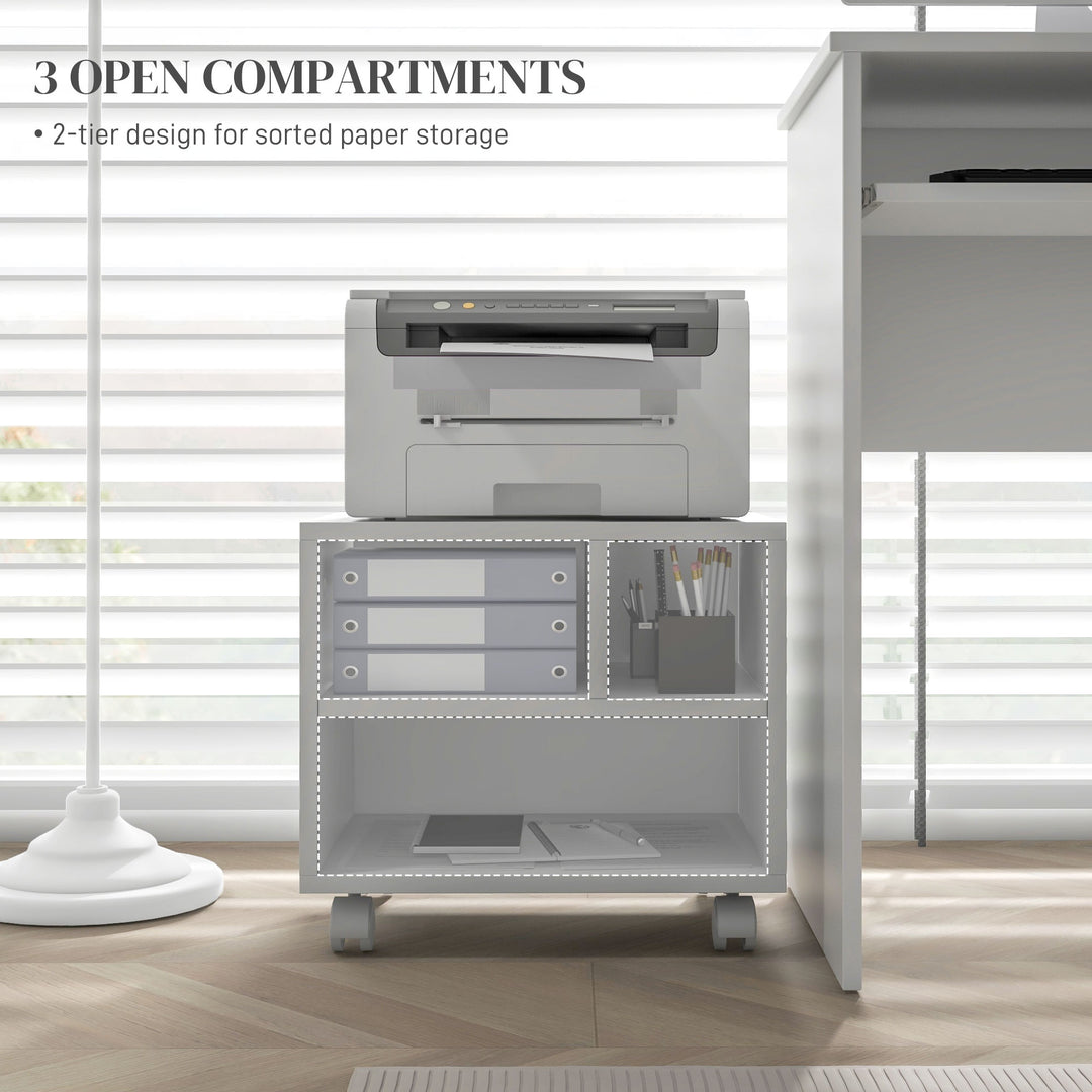 Three-Compartment Printer Cabinet, with Wheels - White