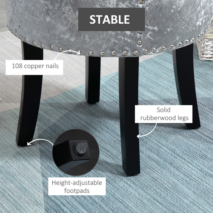 HOMCOM Dressing Table Stool, Ice Velvet with Rubber Wood Legs, Makeup Seat for Living Room, Bedroom, Grey | Aosom UK