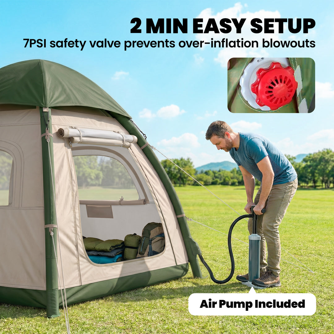 Inflatable Camping Tent with Rainfly, 3 Man Air Tent 3000mm Waterproof