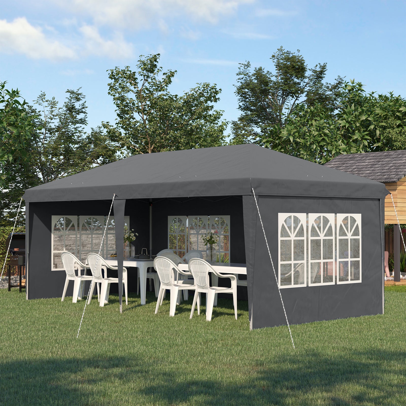 3 x 6m Pop-Up Gazebo, with Removable Walls - Grey