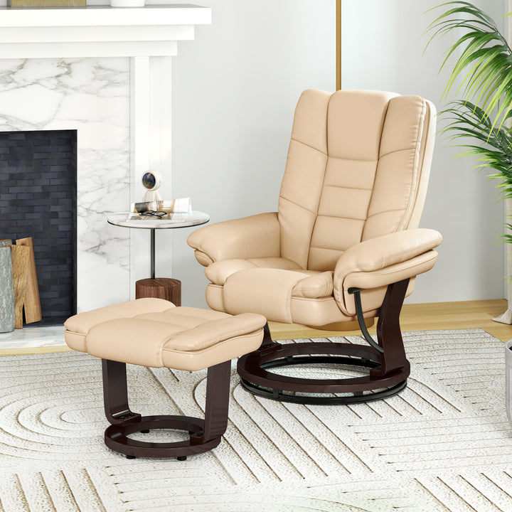 Faux Leather 135° Reclining Chair and Footstool - Beige