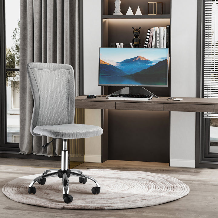 Office Chair, Armless Desk Chair, Adjustable Computer Swivel Chair with Rolling Wheels and Mesh Back for Home Work Study, Grey