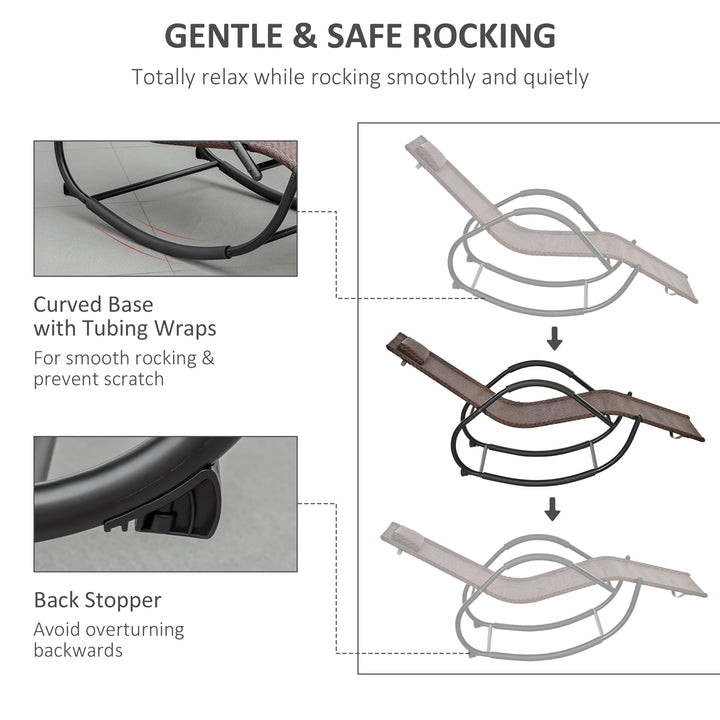 MCL Zero Gravity Rocking Lounge Chair Rattan Effect Patio Rocking Chair w/ Removable Pillow Recliner Seat Breathable Texteline - Brown