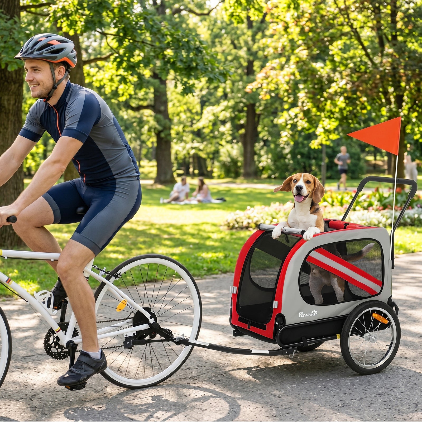 2-In-1 Dog Bike Trailer Pet Stroller with Universal Wheel Reflector Fl