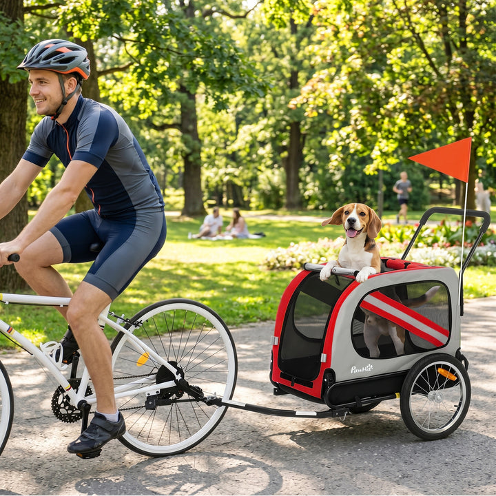 2-In-1 Dog Bike Trailer Pet Stroller with Universal Wheel Reflector Fl