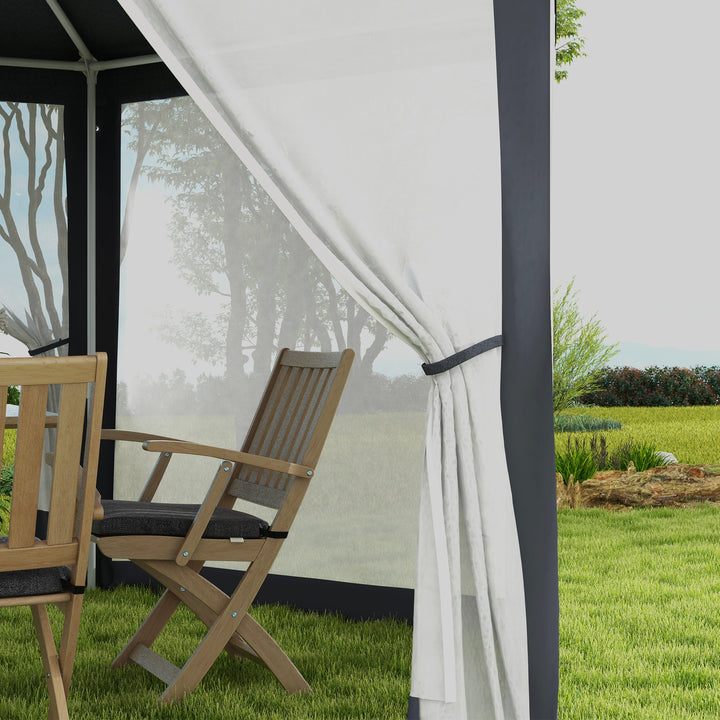 4M Hexagon Gazebo, Netting Party Tent, Patio Canopy Outdoor Event Shelter for Activities, Shade Resistant, Dark Grey