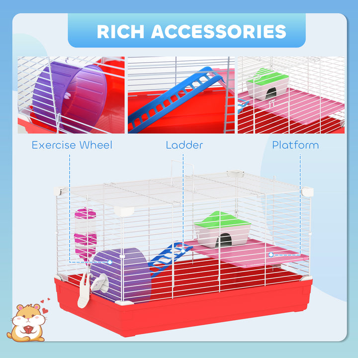 Hamster Cage, Small Gerbil Cage 2 Tiers Portable w/ Handle, Exercise Wheel, Water Bottle, Dishes