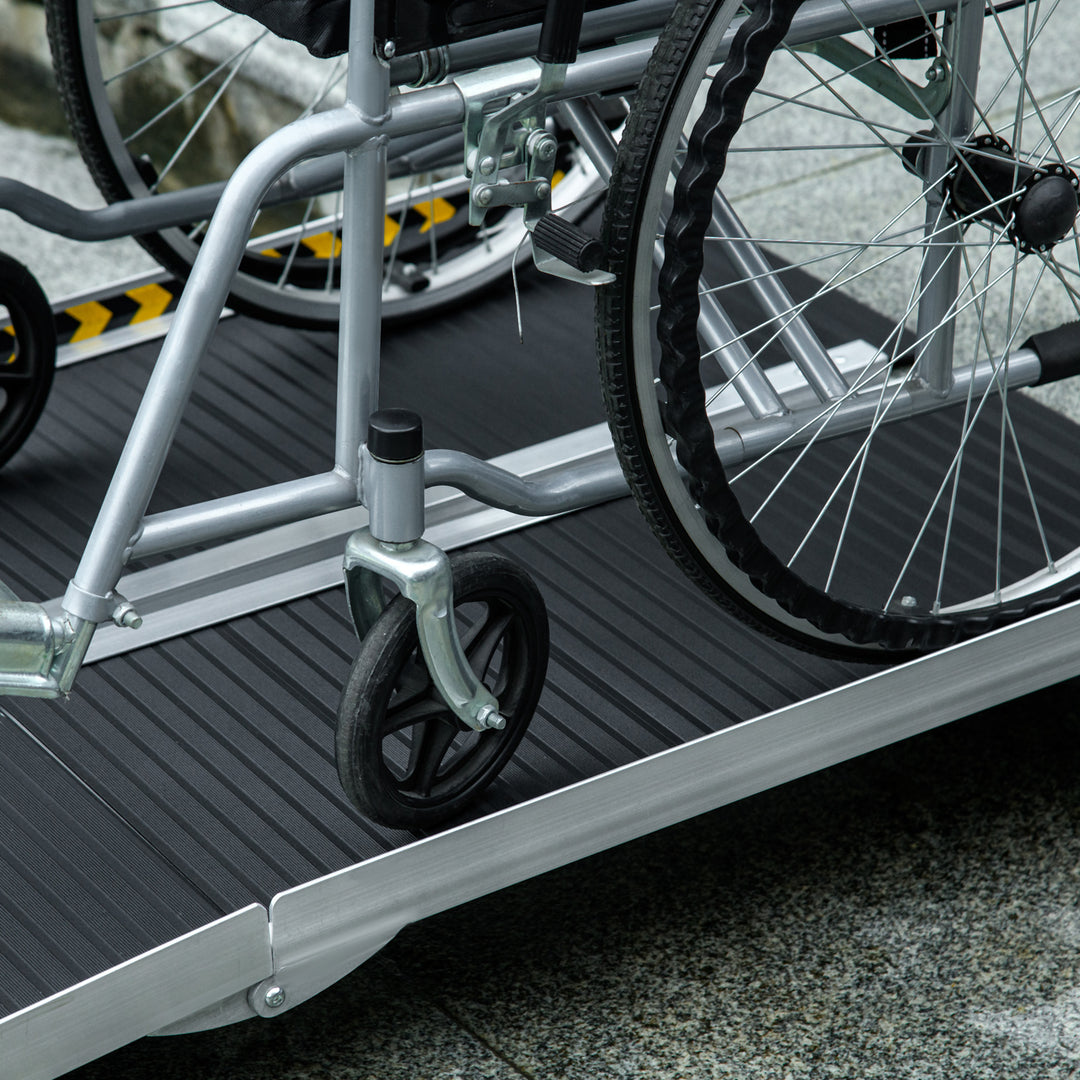 Wheelchair Ramp, 152L x 73Wcm, 272KG Capacity, Folding Aluminium Threshold Ramp with Non-Skid Surface, Transition Plates Above and Below for Home, Steps, Stairs, Curbs, Doorways
