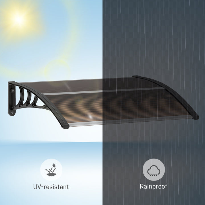 MCL Front Door Canopy Outdoor Awning Aluminium Rigid Plastic Polycarbonate Rain Shelter UV Water Rain Resistant 120 x 75cm Brown