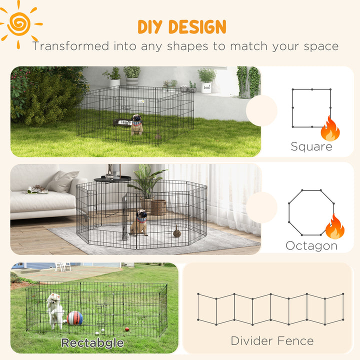 PawHut 8 Panel Dog Playpen Puppy Pen Rabbits Guinea Metal Crate Pet Cage Run Indoor Outdoor, 61x61 cm | Aosom UK