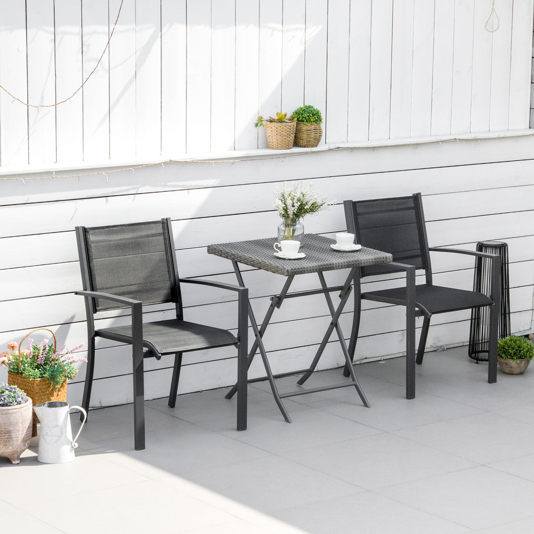 Garden Chairs Set Of 2 Outdoor Chairs with Steel Frame Texteline Seats for Dining Patio Balcony Dark Grey and Black