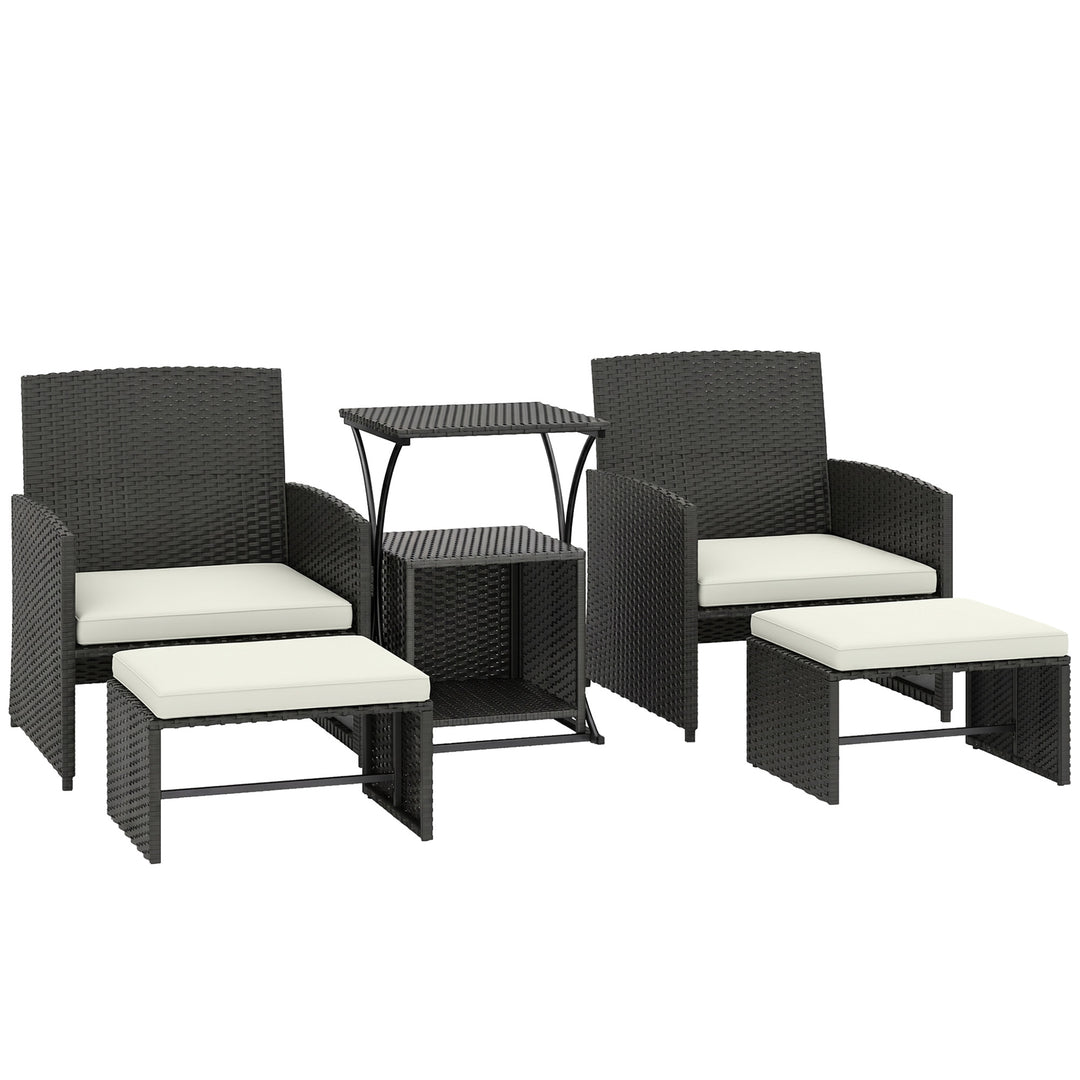 6 Piece Rattan Garden Furniture, Space-Saving Patio Furniture Set with