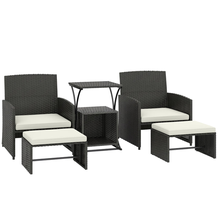 6 Piece Rattan Garden Furniture, Space-Saving Patio Furniture Set with