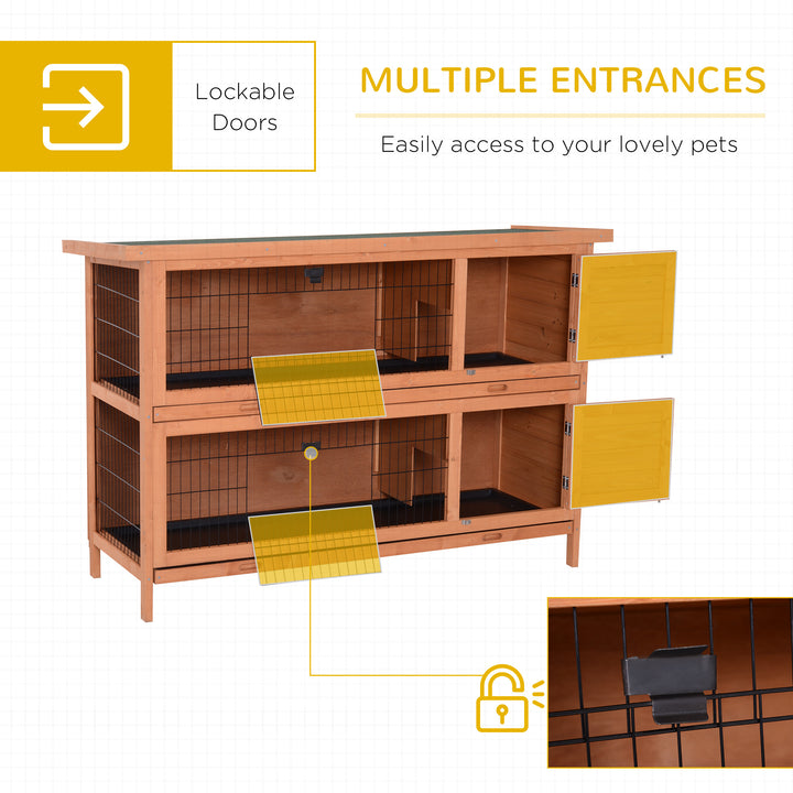 MCL Rabbit Hutch Outdoor Guinea Pig Hutch Bunny Cage with No-Leak Trays, Divider, 136 x 50 x 93cm, Orange