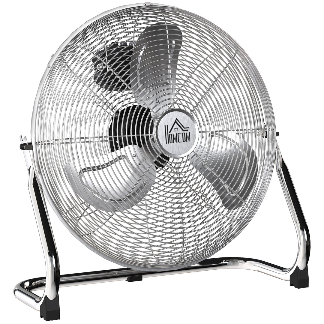 Metal Floor Fan with 3 Speeds & 120° Adjustable Tilt - Silver Tone