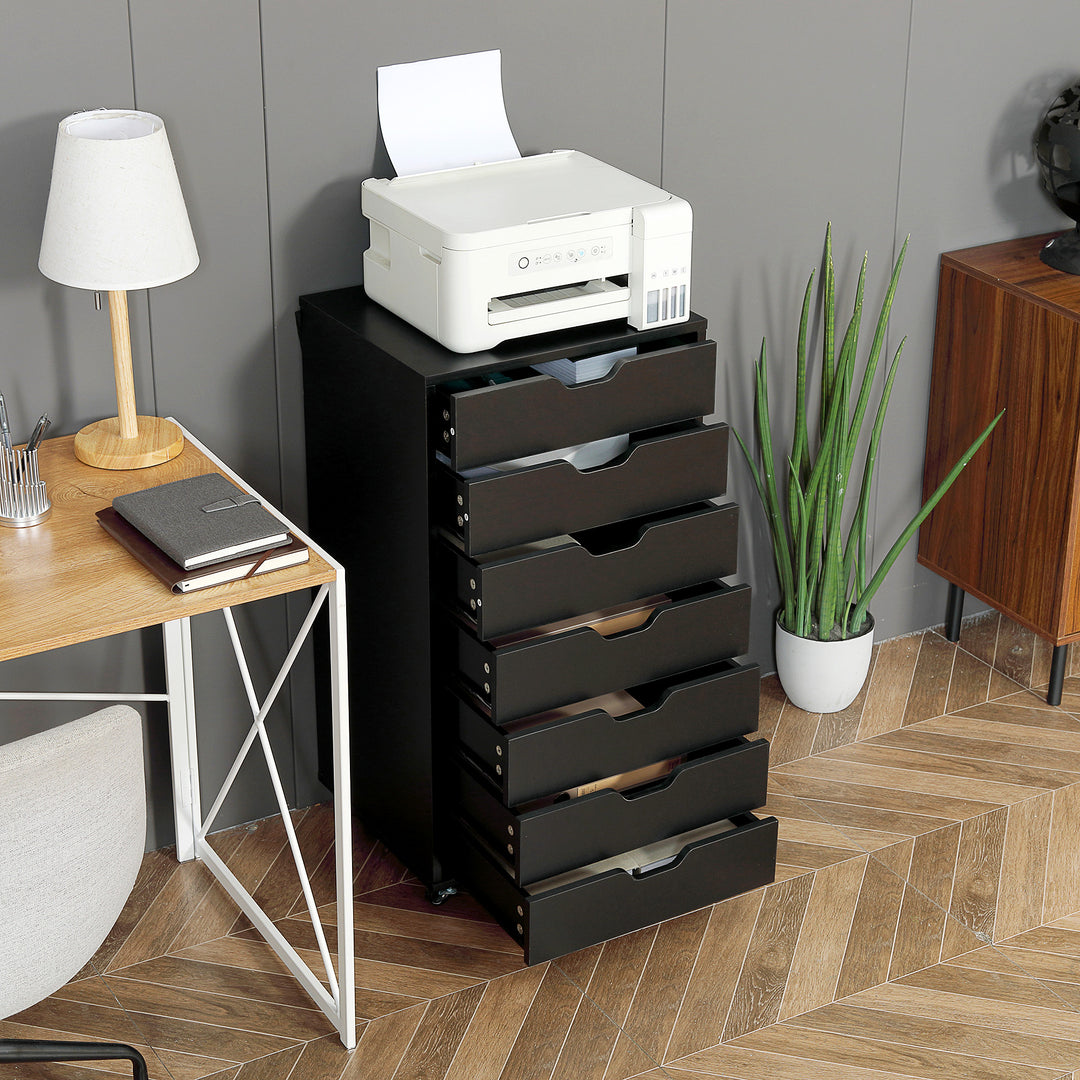 Seven-Drawer Filing Cabinet, with Wheels - Black