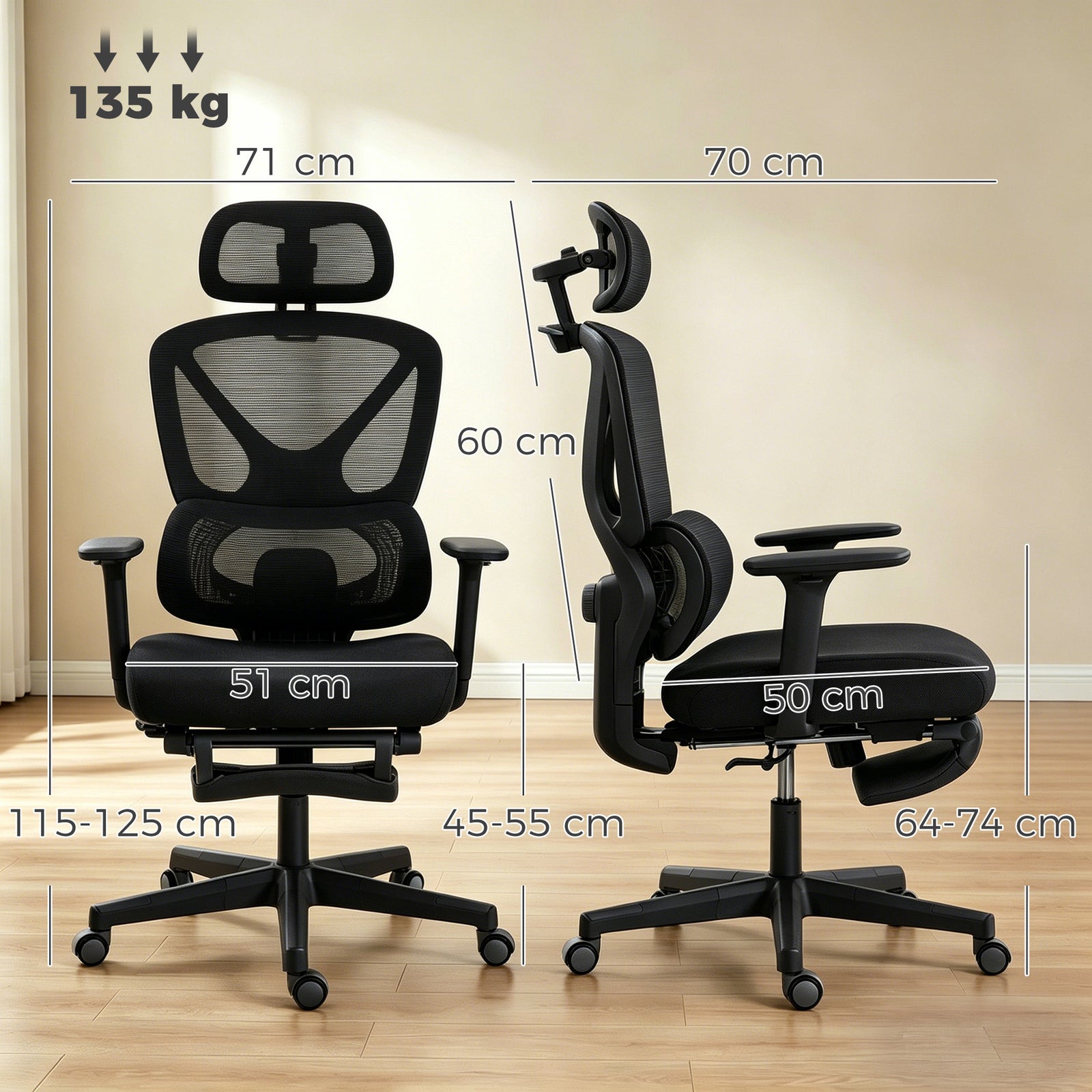 Mesh Desk Chair with 3D Armrests, Ergonomic Office Chair with Rotatabl