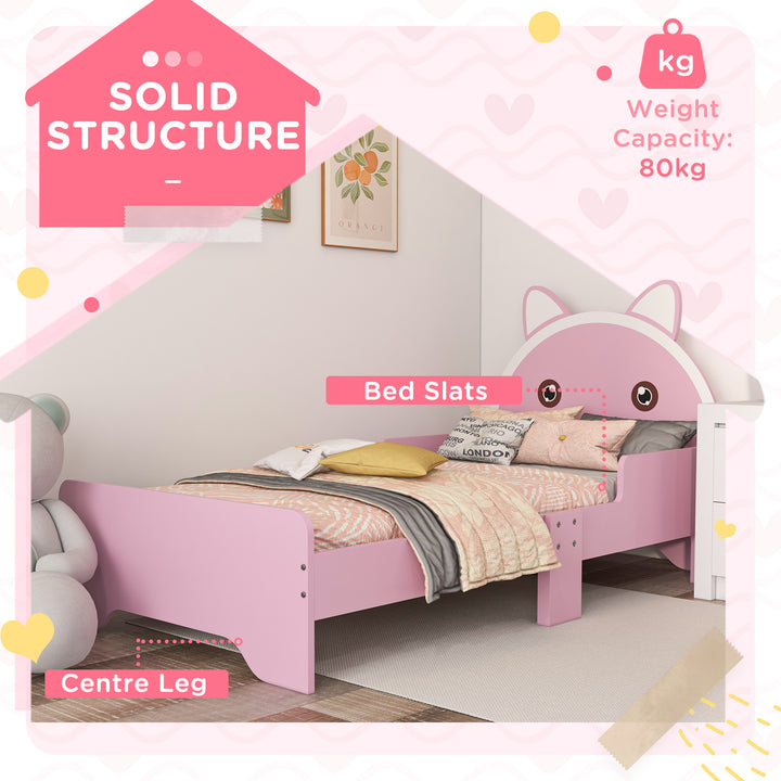 ZONEKIZ Bed for Kids Cat Design Toddler Bed Frame Bedroom Furniture with Guardrails, for 3-6 Years, 143L x 74W x 72Hcm - Pink | Aosom UK