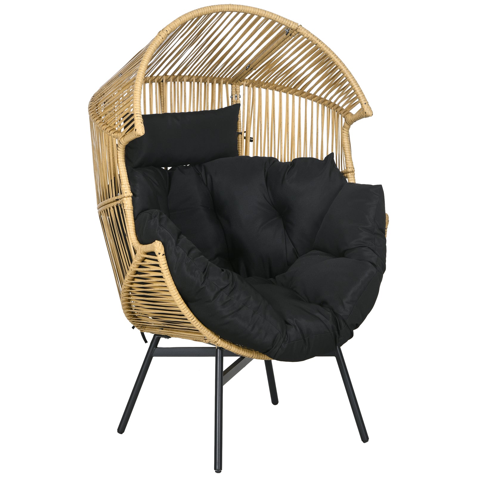String Rattan Egg Chair, with Padded Seat Cushion - Sand/Black