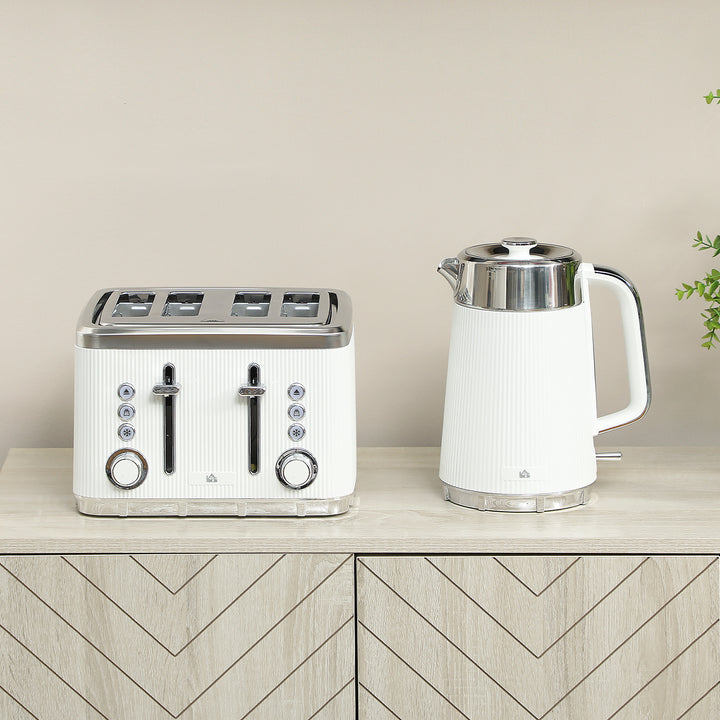 Electric Kettle and Toaster Set, 3000W 1.7L UK Strix Thermostat Rapid Boil Jug Kettle with Limescale Filter, Cool Touch Body, 4 Slice Toaster with 7 Browning Controls, Crumb Tray, White