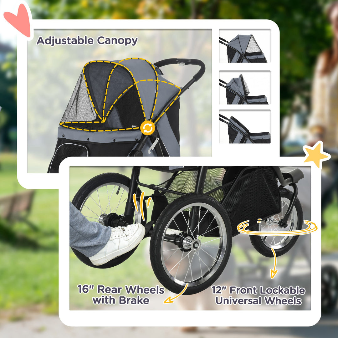 Foldable Pet stroller, Dog Buggy with Three Wheels, for Small/Medium Dogs, Grey