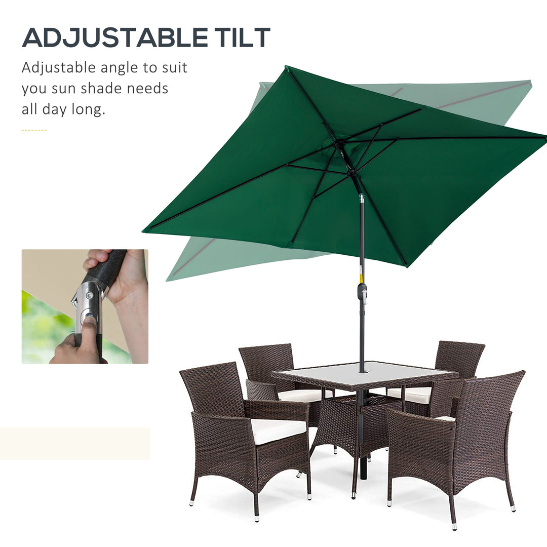 3x2m Patio Parasol Garden Umbrellas Canopy with Aluminium Tilt Crank Rectangular Sun Shade Steel, Green